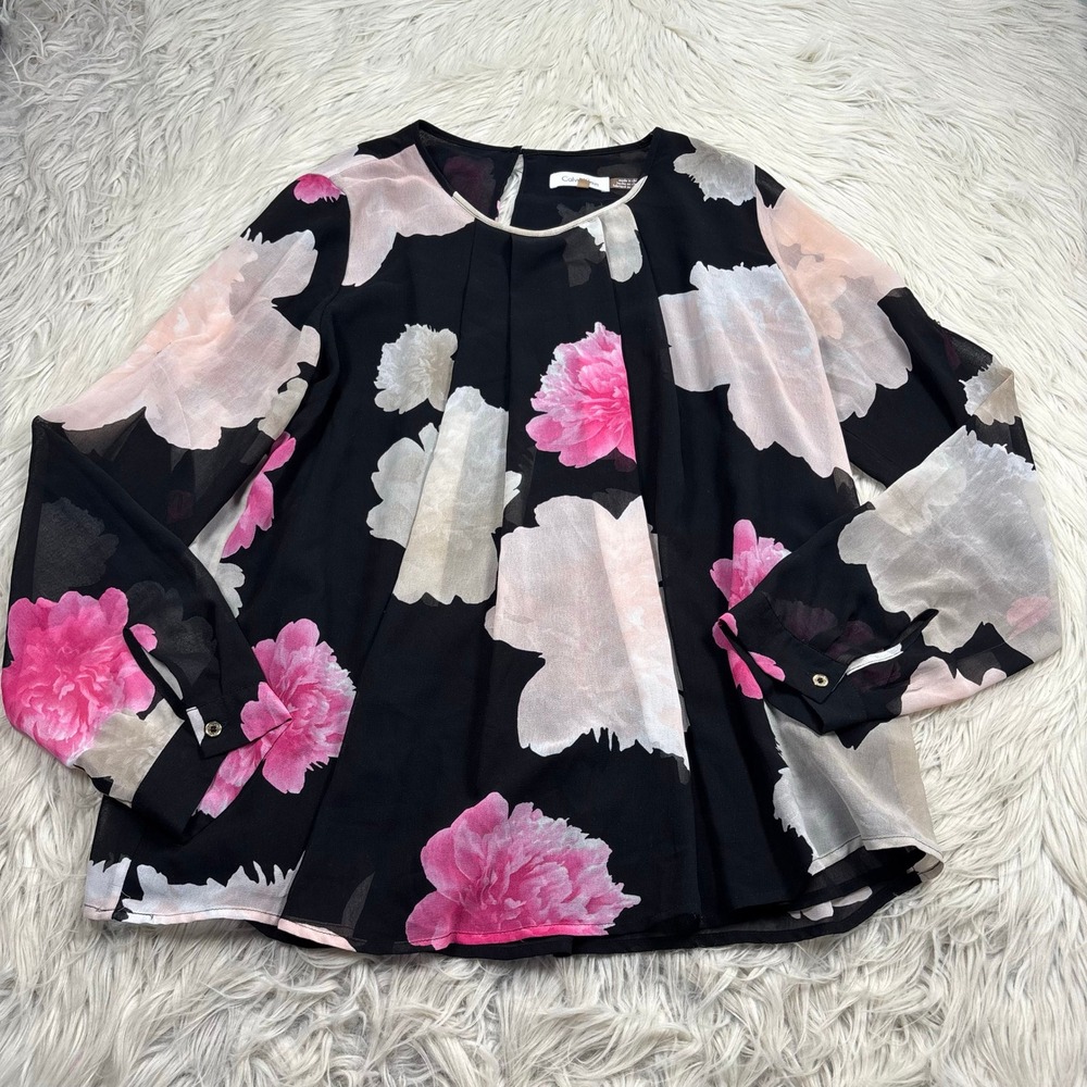 Calvin Klein Women's M Floral Floaty Blouse Top Romantic Feminine Office